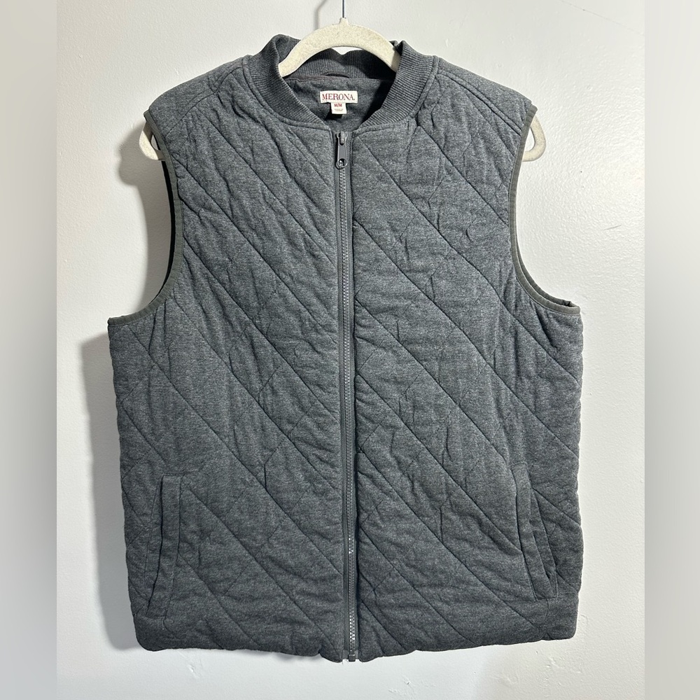 Merona Men’s M Gray Full Zip Quilted Puffer Warm Vest | SKU 0657